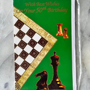 Carte de 50e anniversaire sur le thème des échecs des années 1990 - carte de voeux australienne vintage - neuve non ouverte