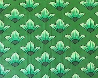 Tissu floral vert vintage des années 1970 - Northcol Danemark - Motif « Lys » - 192 x 119 cm (75,5 x 46,8 po.)