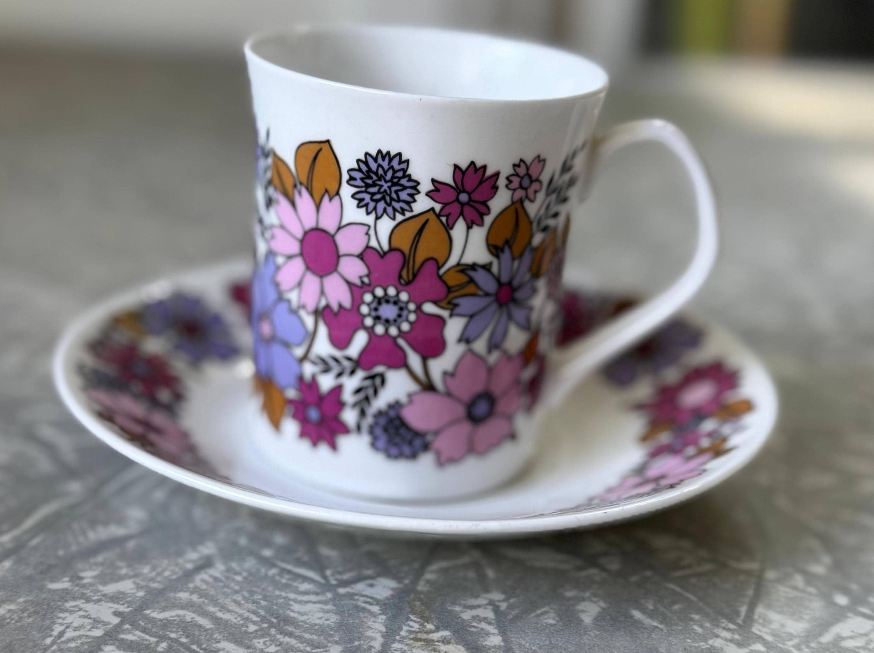 1970s Elizabethan Portobello Cup and Saucer Set - Floral Bone