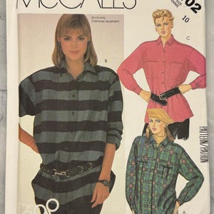 1985 McCall&#39;s 2102 Sewing Pattern - Misses’ Buttoned Shirts (Size 10) - Vintage Loose-Fitting Design - UNCUT and FACTORY FOLDED