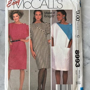 1984 McCall&#39;s 8993 Schnittmuster - Misses’ Easy Dress „Make It Tonight“ (Größe 12) - UNCUT und FECTORY FOLDED