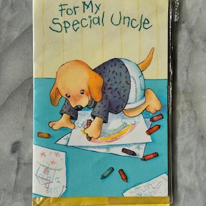 Jaren 90 Hallmark-verjaardagskaart - voor mijn speciale oom - puppytekeningontwerp - nieuw, ongeopend