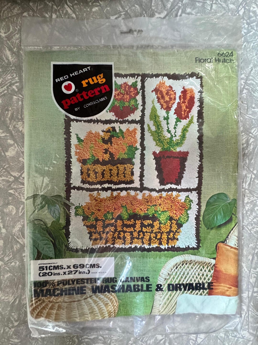 1970s Vintage Red Heart Rug Pattern – Floral Hutch Design – 51 X 69 Cm ...