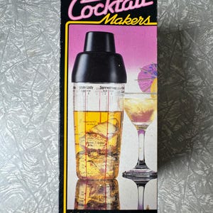 1980s Vintage WL Measuring Cocktail Shaker Set - Recipe Markings & Camel Swizzle Stick - Made in UK - 1980s Barware