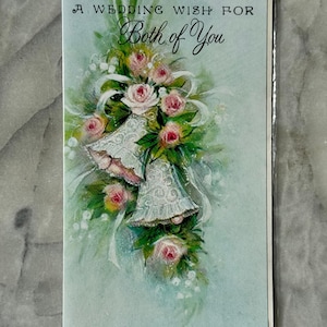 Carte de voeux de mariage des années 1990 - cloches de mariage élégantes vintage et design floral - neuve et inutilisée