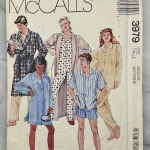 1988 McCall&#39;s 3979 Sewing Pattern - Unisex Pajamas, Nightshirt, and Robe (Size Medium) - Vintage Sleepwear - UNCUT and FACTORY FOLDED