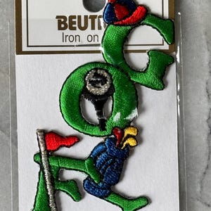 Vintage Golf Letters Iron-On Patch - Colorful Embroidered Motif (8.5 cm / 3.3 in) - Beutron - New and Unused