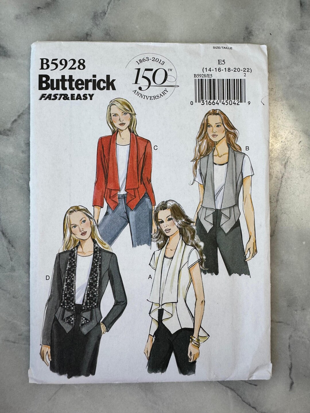 2013 Butterick 5928 Sewing Pattern – Misses’ Draped Vest & Jacket ...