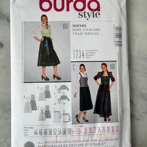 2011 Burda Style 7326 Sewing Pattern - Dirndl Folk Dress with Apron (Sizes 18–32) - UNCUT and FACTORY FOLDED