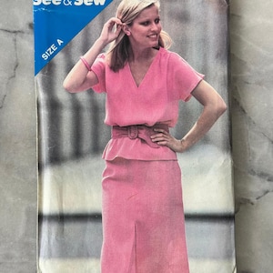 1982 Butterick 6937 See & Sew Pattern - Misses’ Top and Skirt (Sizes 8-12) - UNCUT and FACTORY FOLDED
