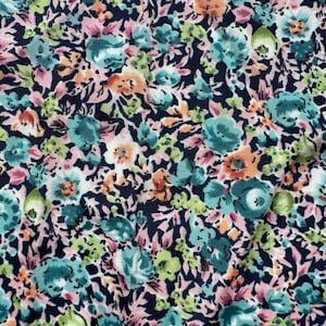 Vintage Floral Fabric – 210 x 80 cm (82.6&quot; x 31.5&quot;) – Multicolor Small Flowers on Navy