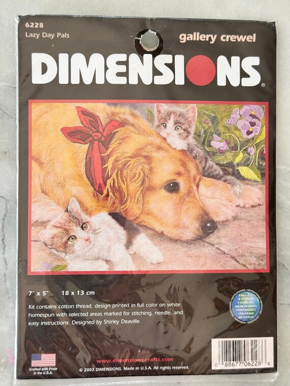 2002 Dimensions 6228 Lazy Day Pals Crewel Kit Dog and Kittens