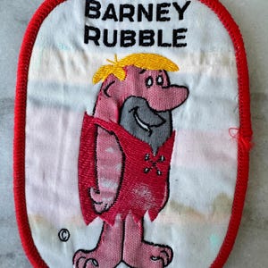 1980s Vintage Barney Rubble Patch – Flintstones Cartoon Character – Red Border – Sew-On Embroidered Patch