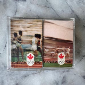 Conjunto de cartas de baralho vintage das Olimpíadas do Canadá de 1976 – Marca Stardust – Fabricado nos EUA – Lacrado e sem uso – Baralho duplo