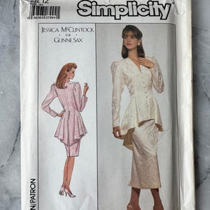 1989 Vintage Chicity 8947 - Jessica McClintock Zweiteiler-Kleid-Schnittmuster Größe 12