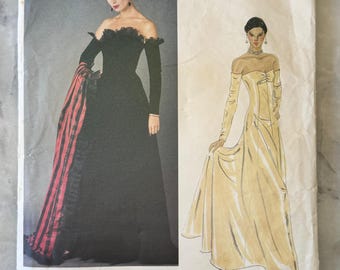 1980s Vogue 2604 Nina Ricci Sewing Pattern -Misses’ Off-Shoulder Evening Dress and Stole (Size 12)Vintage Paris Original-CUT and COMPLETE