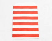 RED PAPER BAGS (Set of 12) - Red Horizontal Stripe Flat Paper Bags (19cm x 12cm)