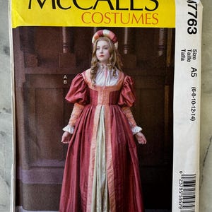 Patrón de costura McCall&#39;s M7763 2018 para vestuario – Vestido renacentista – Talla A5 (6–8–10–12–14) – SIN CORTAR y DOBLADO DE FÁBRICA