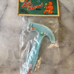1960s Vintage Lil&#39; Cherub Rattle – Blue Plastic Hammer Toy – Made in Hong Kong – Original Sealed Package