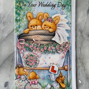 Cartes de voeux de mariage des années 1980 - mariés illustrés ours en peluche - neufs non ouverts