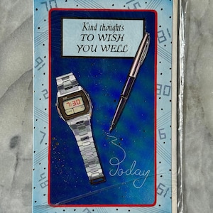 Carte Get Well Soon vintage des années 1980 - inutilisée - montre numérique et conception de stylo - Apsley Design