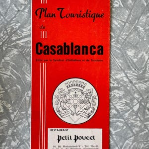 Carte touristique de Casablanca vintage des années 1960 - Brochure Plan touristique - Guide du Maroc en français