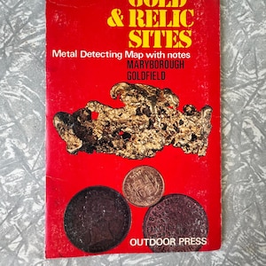 Carte des sites d'or et de reliques vintage de 1979 - Guide de détection de métaux de Maryborough Goldfield - Presse extérieure