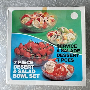 1980s Vintage 6-Piece Dessert and Salad Bowl Set – Textured Clear Plastic – Retro Tableware in Original Box
