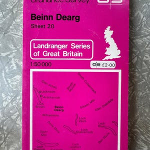 Mapa Landranger do Ordnance Survey Vintage de 1976 – Beinn Dearg, Escócia – Folha 20 – Escala 1:50.000