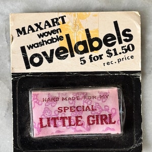"Vintage Maxart Aufnäher - ""Special Little Girl"" Webetiketten 6,5 cm x 2,8 cm - 5er-Set auf Original Karte."