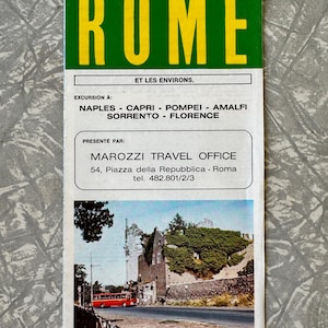 Brochura de viagem vintage de Roma e arredores dos anos 1960 – Marozzi Tours – Excursões para Nápoles, Capri, Pompéia, Amalfi