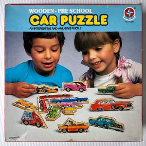 1980s Vintage Wooden Preschool Puzzle – Estrela Car Puzzle – Made in Brazil - Toy Boxed Set