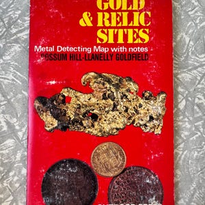 Carte vintage des sites d'or et de reliques de 1979 - Guide de détection des métaux de Possum Hill & Llanelly Goldfield - Presse extérieure