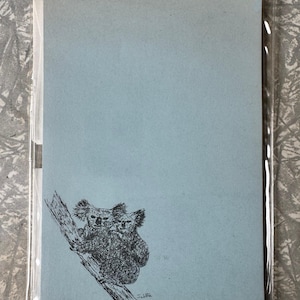 Papelería vintage de koalas australianos: papel azul con sobres, hecho en Australia, adorable juego de cartas con temática de vida silvestre.