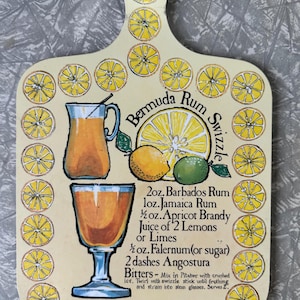 1980s Taunton Vale Bermuda Rum Swizzle Melamine Recipe Board - 34 cm x 22.5 cm - Wall Decor or Serving Tray
