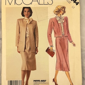 1987 McCall&#39;s 3244 Sewing Pattern - Misses’ Lined Jacket and Skirt (Size 12) - Petite-able Vintage Suit - UNCUT and FACTORY FOLDED