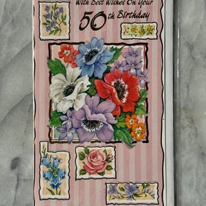 1989 50. Geburtstag Grußkarte - Blumenmuster - Gedruckt in Australien - Neu und Unbenutzt