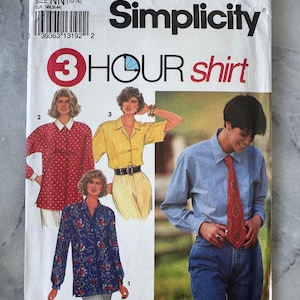 Vintage 1987 Simplicity 8068 - Chemise 3 heures pour femme avec cravate - Taille NN (10-16) - non coupée et pliée en usine