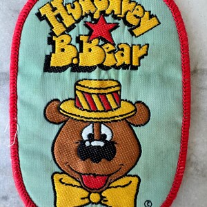 1980s Vintage Humphrey B. Bear Sew-On Patch – Cartoon Mascot Applique – Yellow, Red & Mint Green Border Design