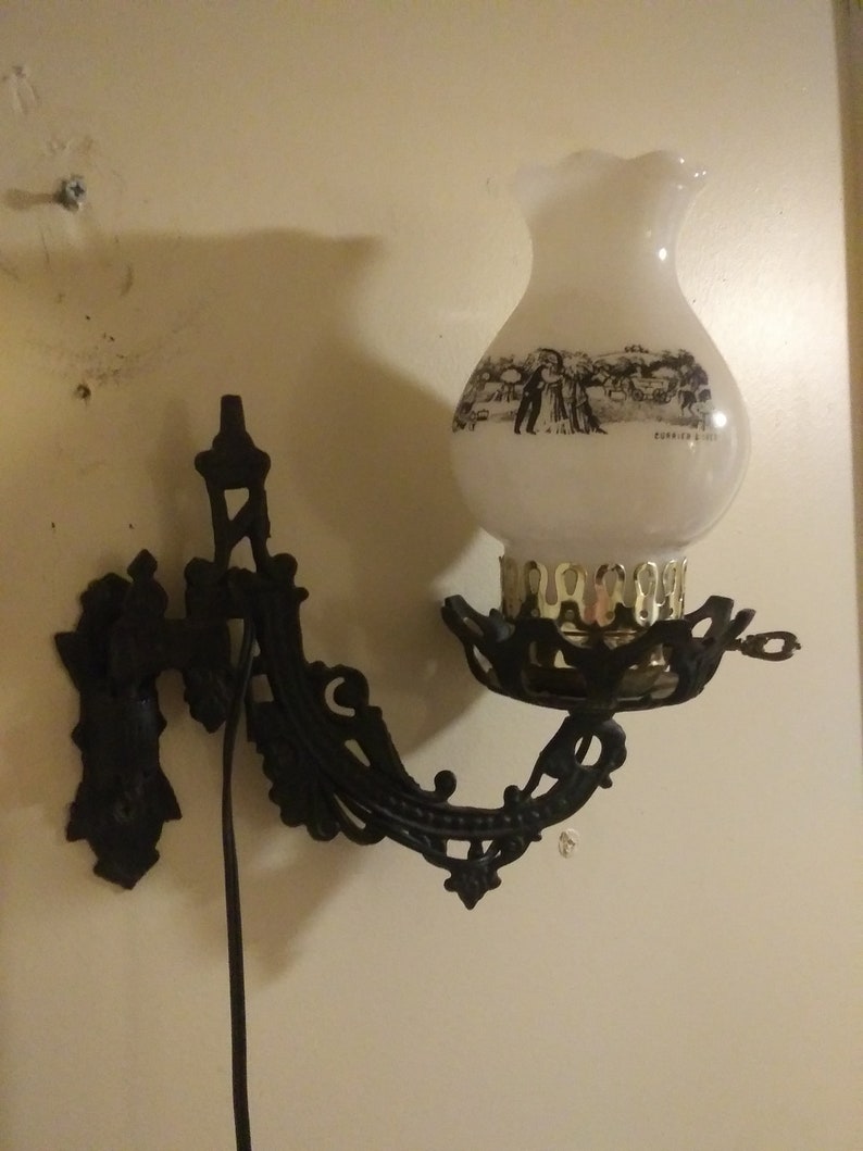 Victorian Cast Iron Oil Lamp Wall Sconce Electric Lamp Milk Etsy