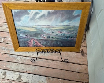 Western Kansas Landscape "Spring Shower" by John Steuart Curry Framed Print On Canvas Circa 60's