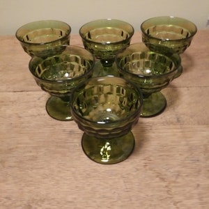 Whitehall Avocado Green Cube Pattern by Colony Set of Six Vintage Footed Dessert Dishes Circa 1960&#39;s