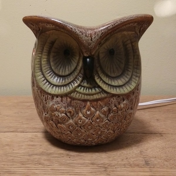 Vintage Pottery Owl Lamp Accent Light Night Light