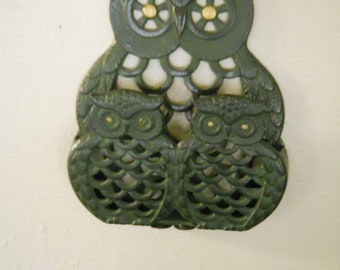 Vintage Cast Iron Trio of Owls Letter Holder Tabletop or Wall Mount