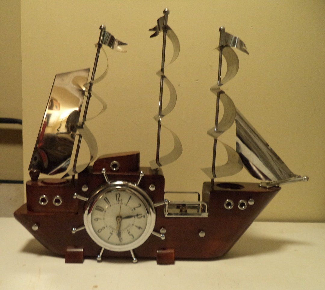 Mid Century Wooden Sailing Ship Mantle Clock With Lights Sessions