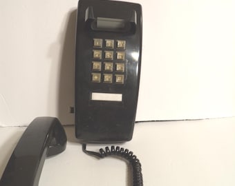Vintage PREMIER Wall Mount Push Button Telephone Black with Original Curly Cord