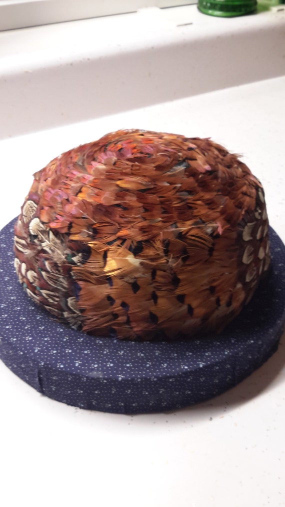 Vintage Pillbox Pheasant Feather Hat