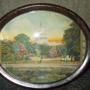 Antique Lithograph &quot;The Capitol&quot; Oval Metal Frame Original Glass and Frame 11&quot; x 9&quot;