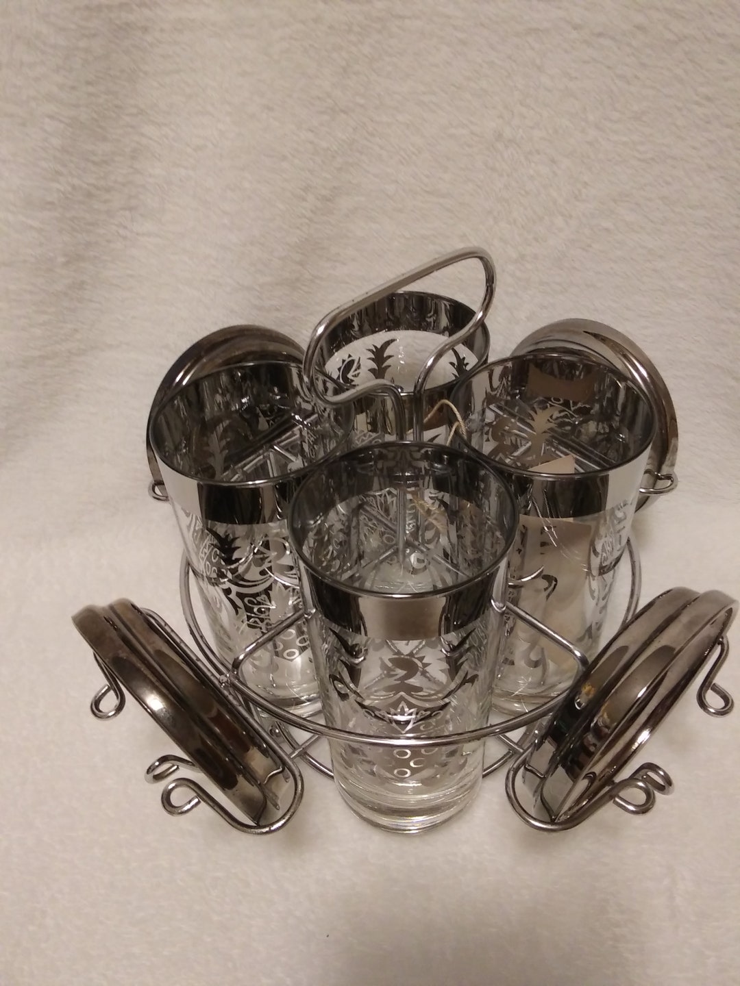 Mid Century Barware Set Queens Luster by Vitreon 4 Crystal High Ball