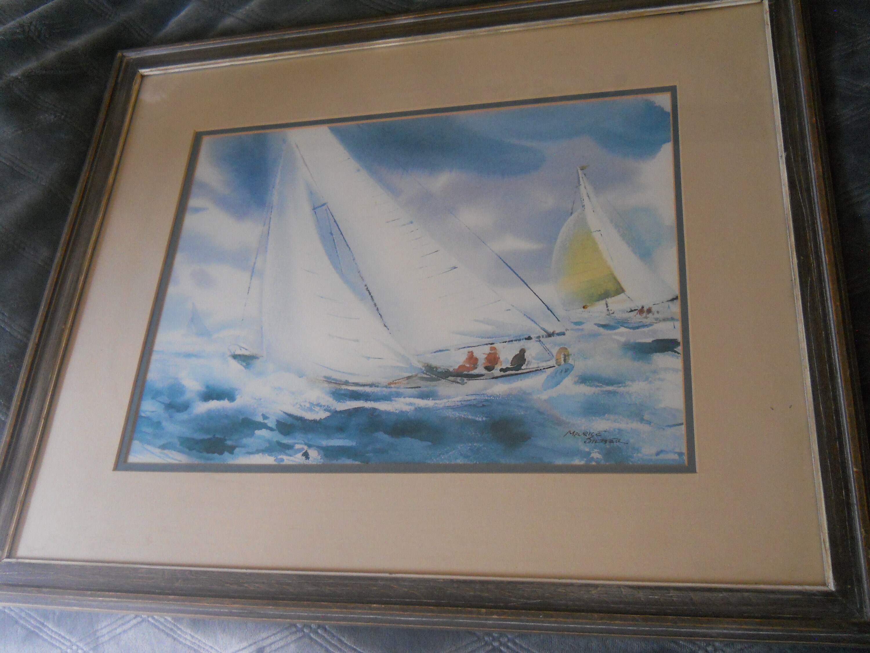 Maurice Silber モーリスシルバー水彩画 帆船　ヨット額装金 Vintage Framed Sailboat Print of Watercolor by Maurice Silber - Etsy